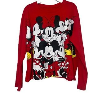 Disney Mickey Minnie Mouse Print Cropped Crew Neck Long Sleeves red tee SZ XXL